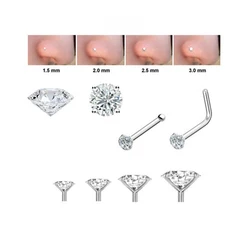 50pcs CZ Gem Nose Stud Screw Surgical Steel Nose Ring Body Piercing 20G L Shape Crystal Clear Zircon Nostril Wholesale