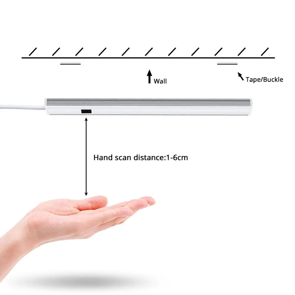 주방용 옷장 LED 조명, 손 청소 센서, 야간 램프, 고휘도 LED 튜브, 5M 연결 가능, 110V, 220V, DC 12V