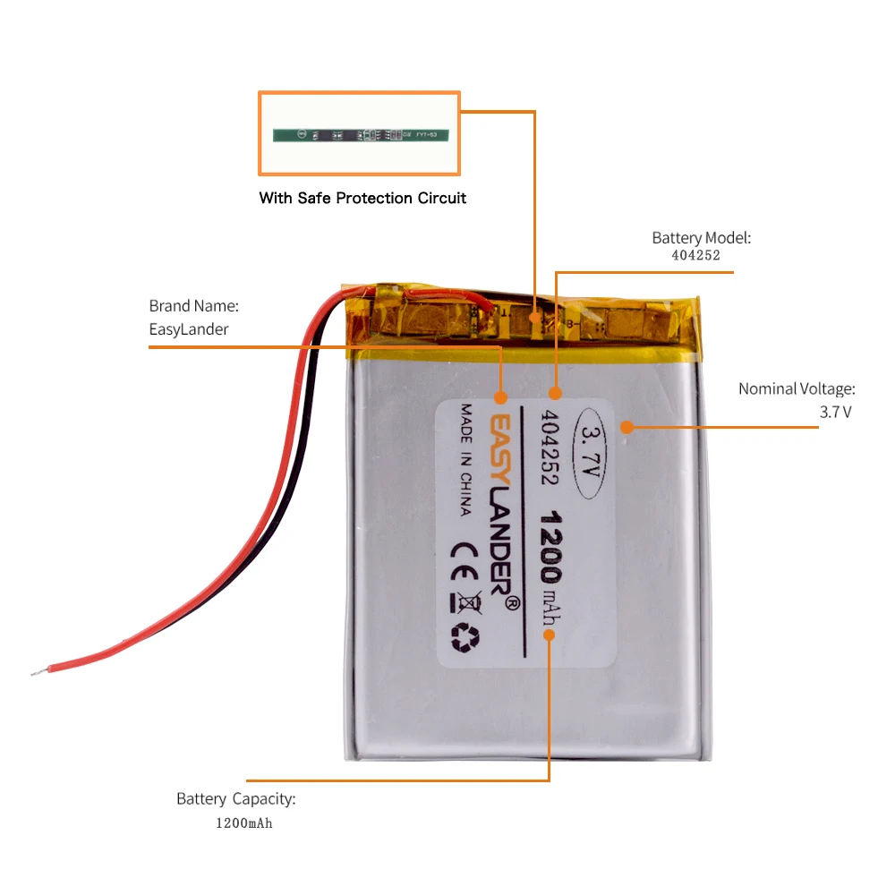 Batería de polímero de litio recargable para Kobo Touch E-book, altavoz de lámpara MP3, MP4, juguetes, Banco de energía móvil, 404252, 3,7 V, 1200mAh, 404050