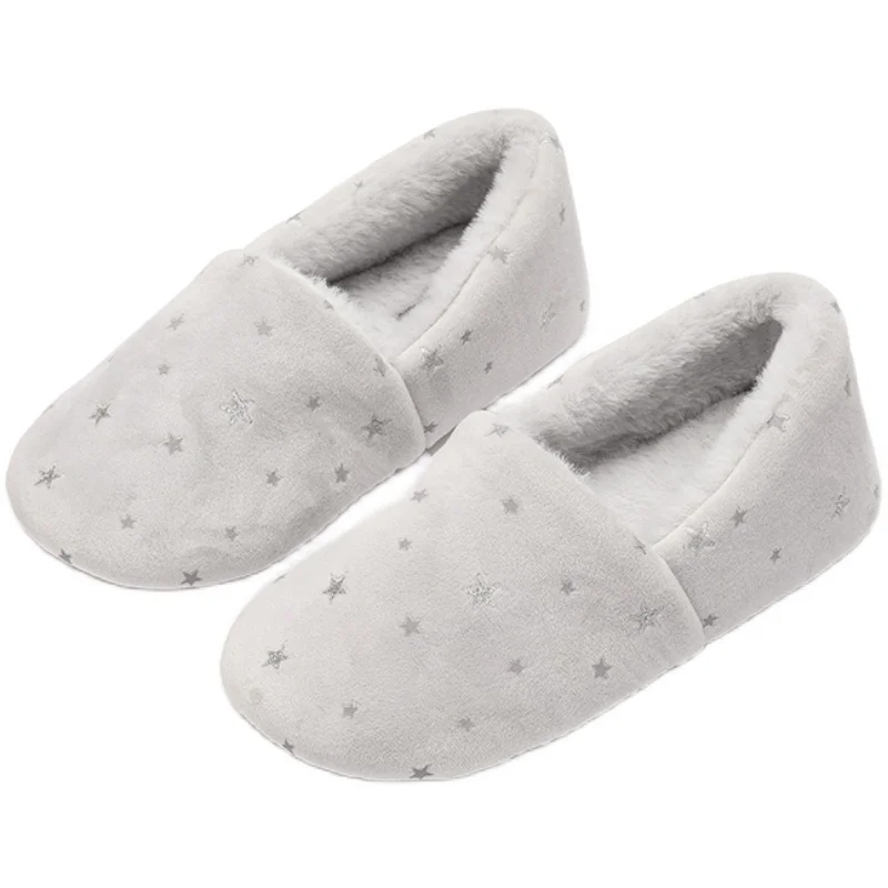 Winter Five Pointed Star Printing Bag Heel Plush Warm Home Cotton Female Shoes Women's Soft Sole Antiskid Ladies Slippers