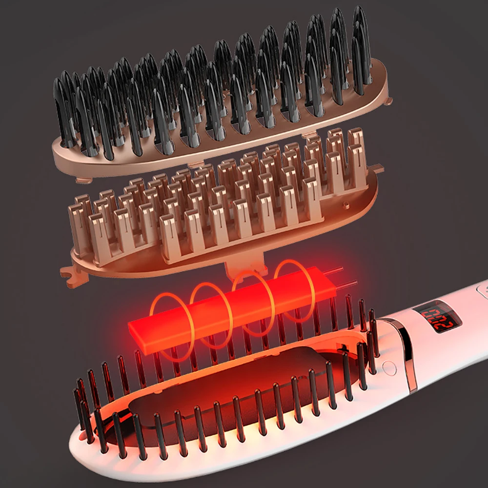 ผม Straightener แปรง30S ความร้อนอย่างรวดเร็วเซรามิค5อุณหภูมิปรับไฟฟ้าหวี