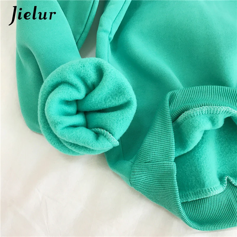 Jielur New 9 Colors Pink Green O-neck Hoodies Women Winter Autumn Pullover Sweatshirt Female Pure Color Loose Tracksuit M-XXL