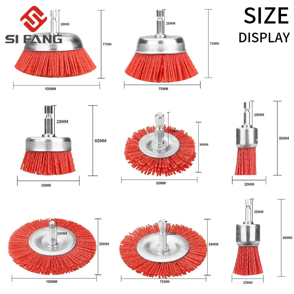 Imagem -02 - Abrasive Wire Roda Escova para Broca Ferramenta Rotativa Nylon Cup Polimento de Madeira Rebarba Limpeza Móveis 14 Shank