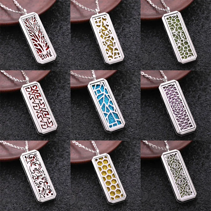2019 Aromatherapie-Schmuck, rechteckig, Edelstahl, magnetischer Anhänger, Parfüm, ätherisches Öl, Medaillon, Halskette, Mode-Accessoires
