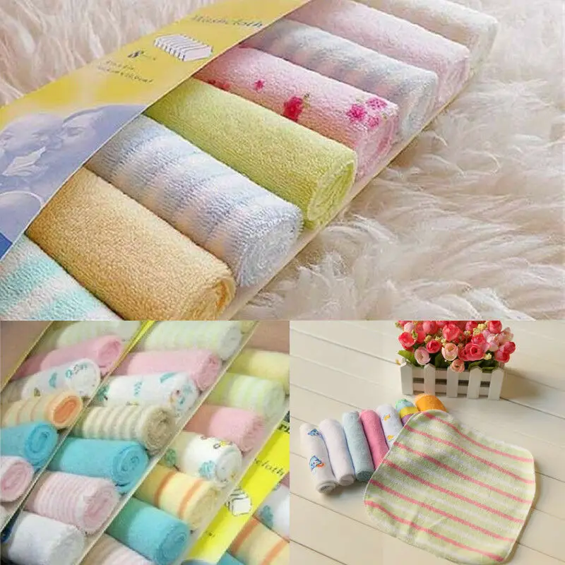 8Pcs Baby Infant Newborn Bath Towel Washcloth Bathing Feeding Wipe Cloth Soft