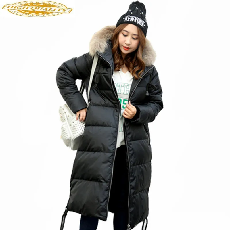 

Raccoon Jacket Womens Down Fur Collar 90% Duck Down Coat Female Warm Winter Parkas Plus Size 5XL 6XL 7XL 10XL Casaco 510