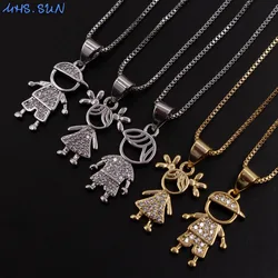MHS.SUN Cute Boys And Girls Mini Pendants Necklace Fashion AAA CZ Gold Color Chain Necklace For Women Lover Jewelry Gift 1Pcs