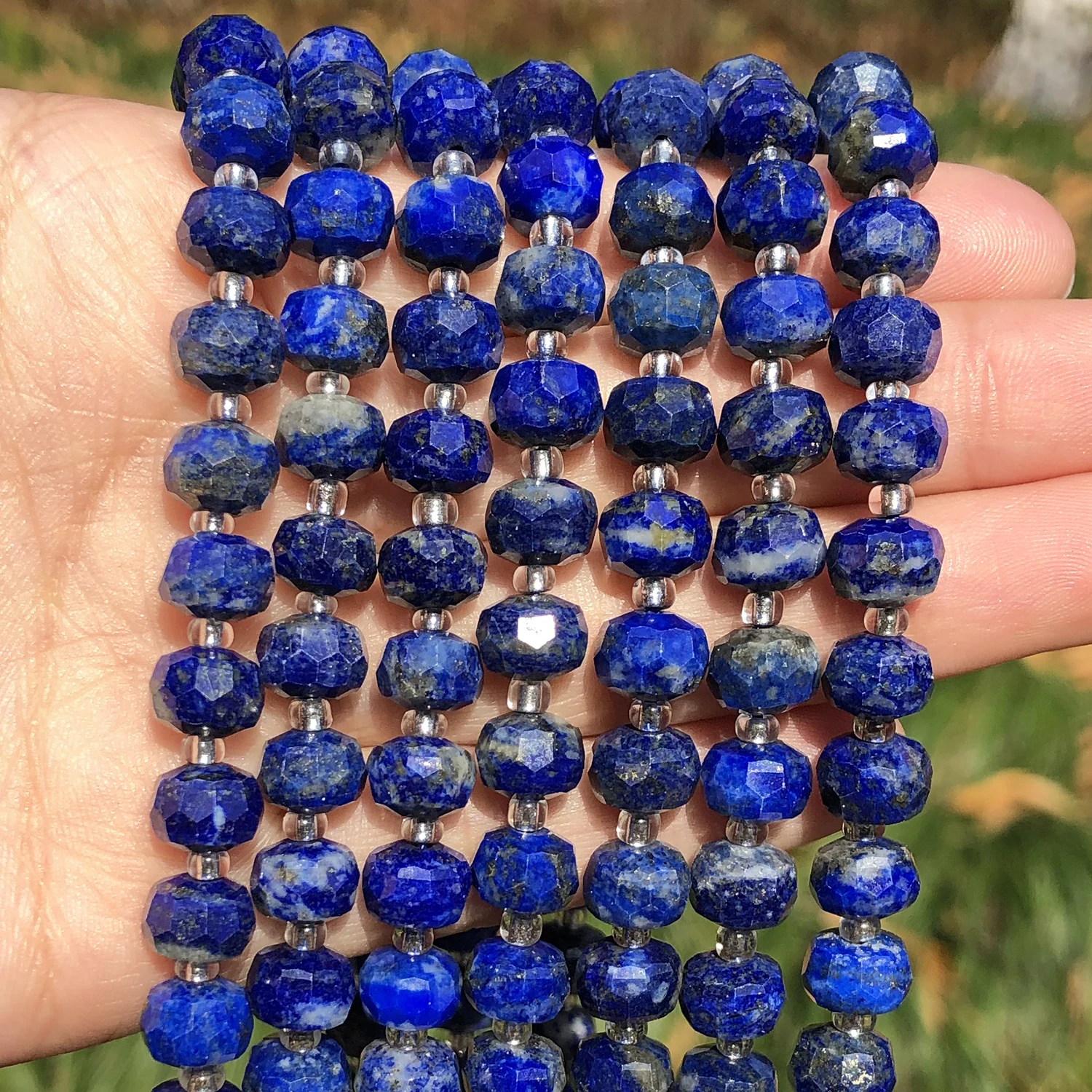 Natural Stone Wheel Shape Faceted Lapis Lazuli Loose Spacer Beads for Jewelry Making Diy Needlework Bracelets Accessories 6x8mm