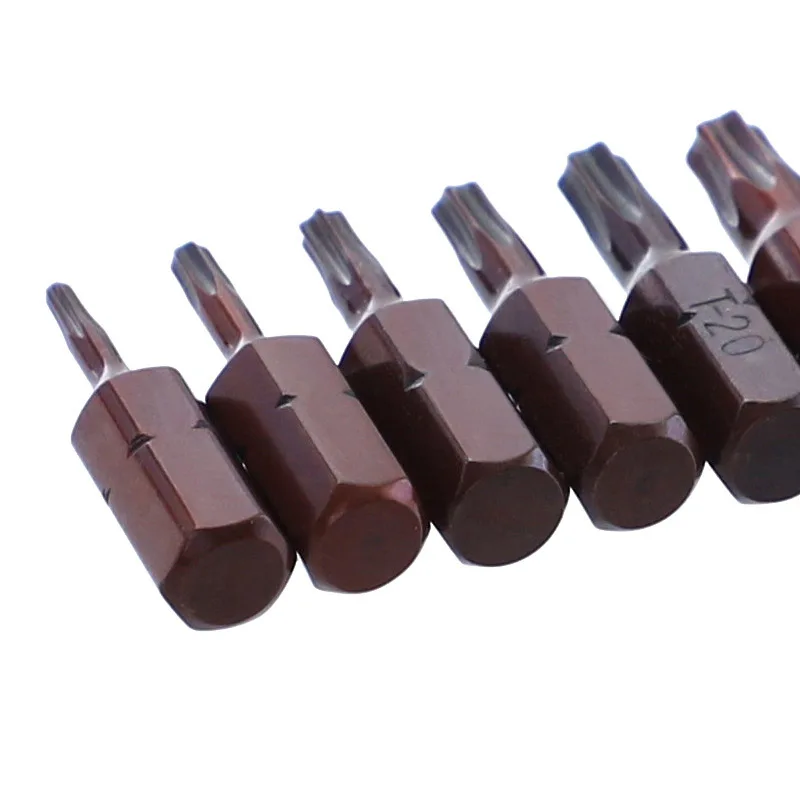 10 pz/lotto 25mm Punte per Cacciavite Torx Con Foro Set Magnetico T20 T25 T6-T40 1/4 Pollici Codolo Esagonale Cacciavite Elettrico Star Bit Set