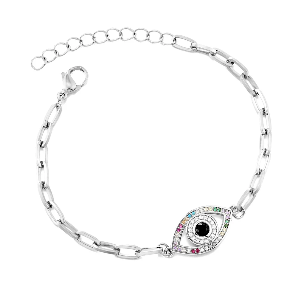 Charm Rainbow CZ Paved Tennis Zirconia Chain Enamel Seven Colors Eye Lady Bracelet Lucky Charm Elegance Women Bracelet Jewelry