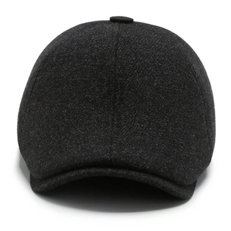 Berets Autumn Winter Hat Men Wool Beret Cap Male Thick Warm Ivy Octagonal Newsboy Flat Cap Father Dad Hat with Ear Flaps