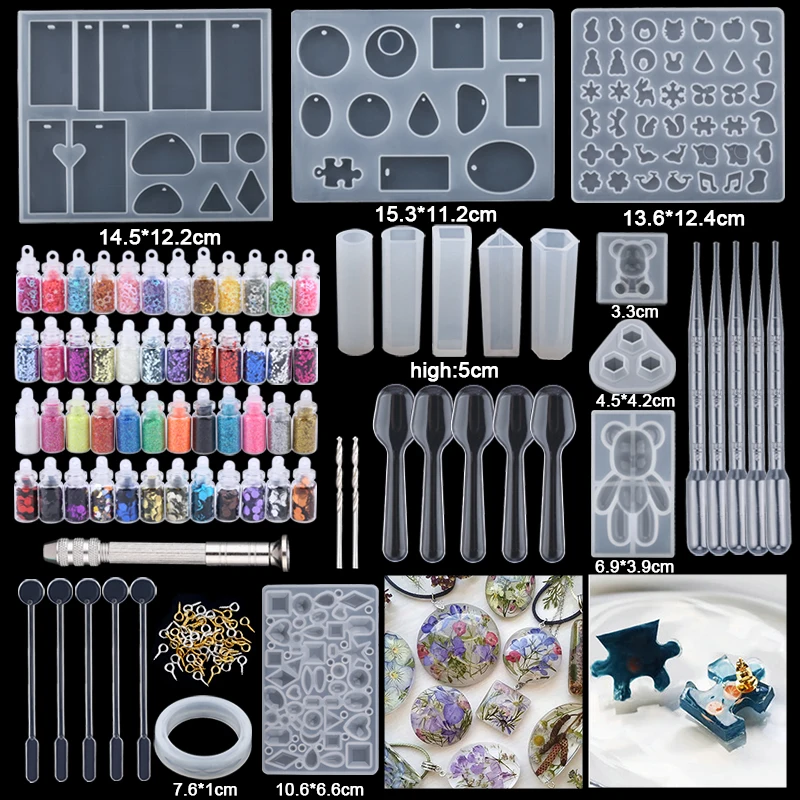 16 Stile Epoxid-Gussformen-Set, Silikon-UV-Gusswerkzeuge, Kits, Harzgussformen für die Schmuckherstellung, DIY-Ohrring-Ergebnisse