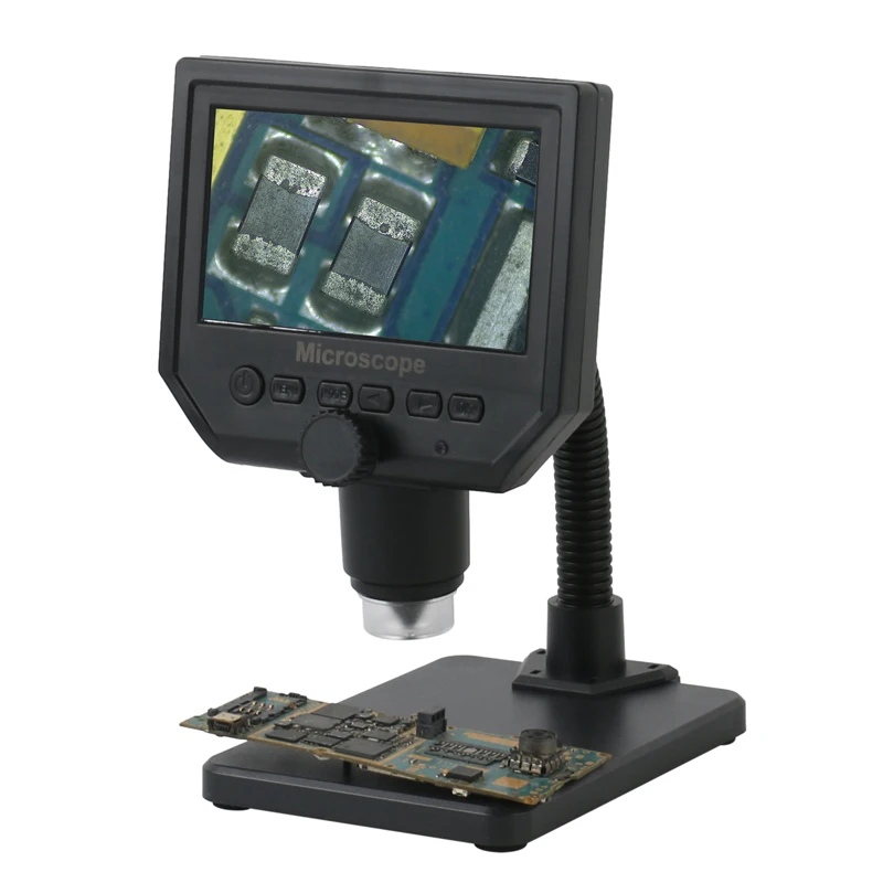 Microscópio Eletrônico Portátil 1600x 4.3 mp Usb Leds Vga Tela hd Oled de Polegadas para Reparo de Placa Mãe Pcb