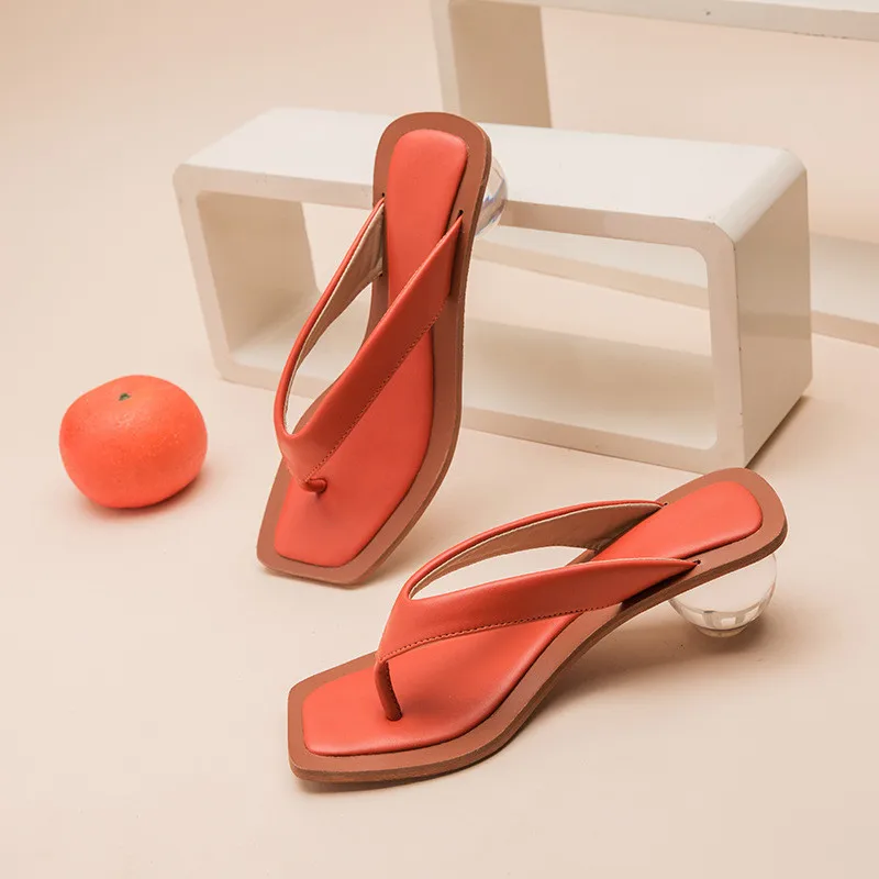 2020 Summer Clip Toe Sandals Slippers Outdoors Gladiator Crystal Round Heels Fashion Flip Flops Roman Style Slides Female Shoes