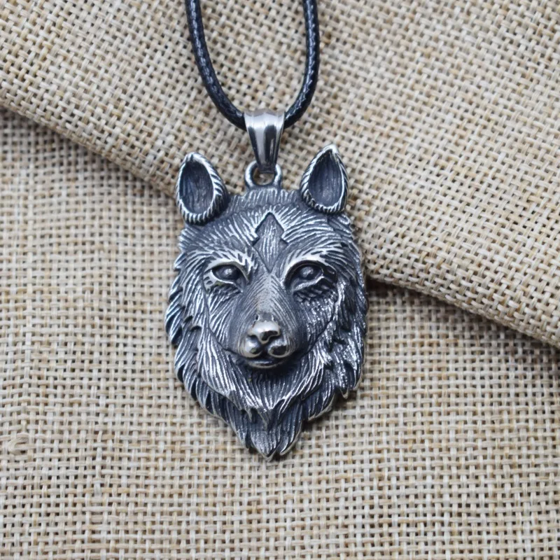 20pcs Cool Animal Punk Style Stainless Steel Viking Wolf Pendant Necklace For Men