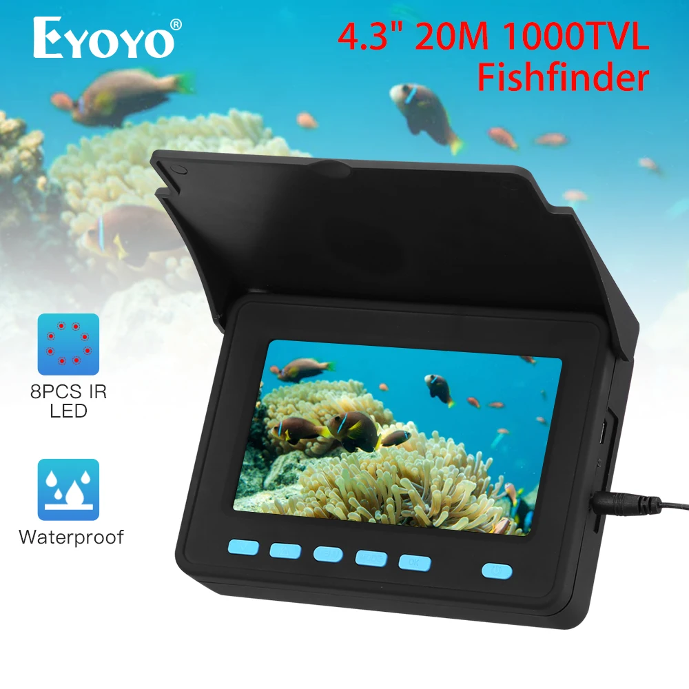 Eyoyo Portable Fish Finder 20M 1000TVL 4.3inch LCD Monitor 8pcs Leds Underwater Fishing Camera 110 Wide Angle 8500mAh Battery