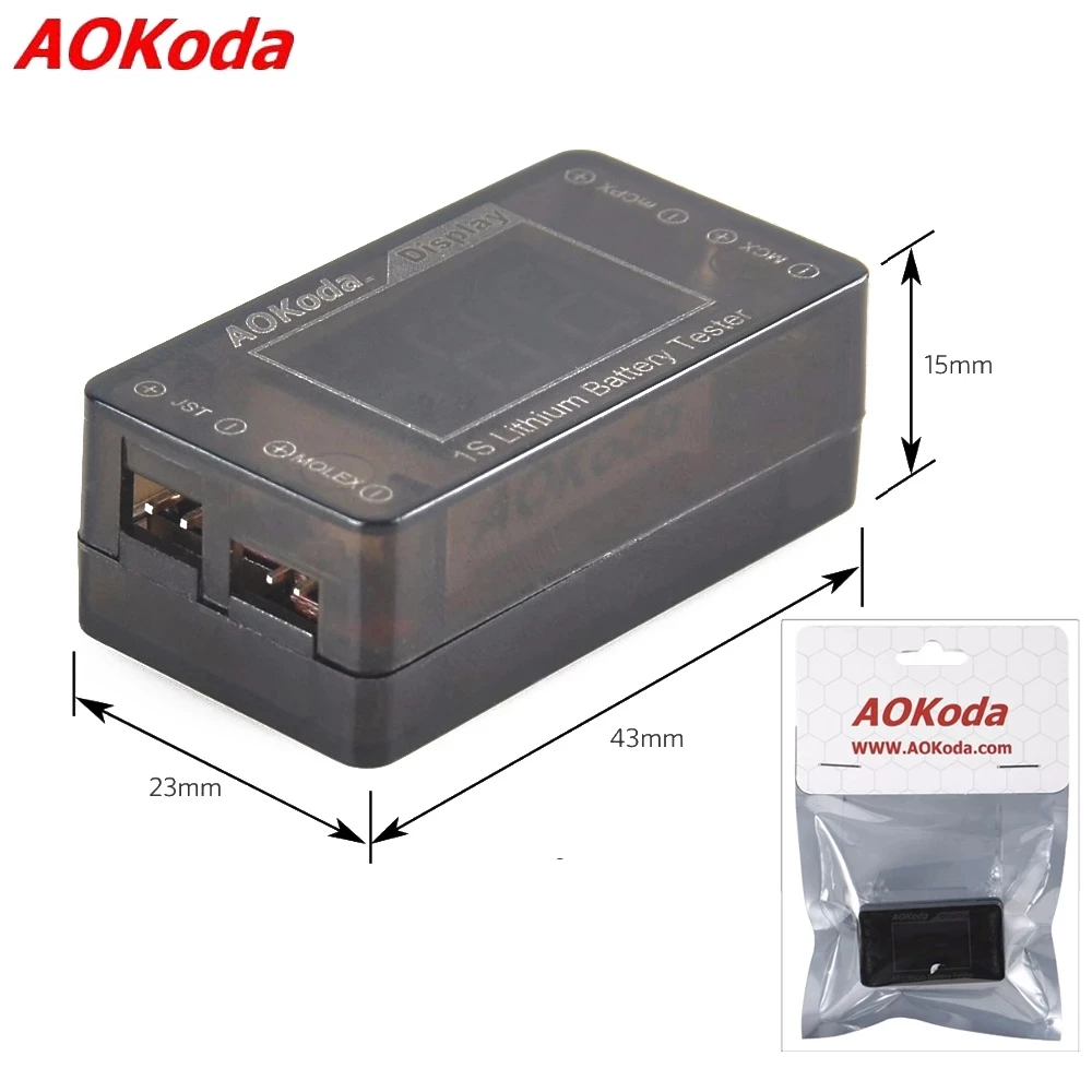 AOKoda AOK-041 1S Lipo/LiFe/LiHv Battery Tester Indicator for Checker For JST MOLEX mCPX MCX Plug Connector Battery Voltage