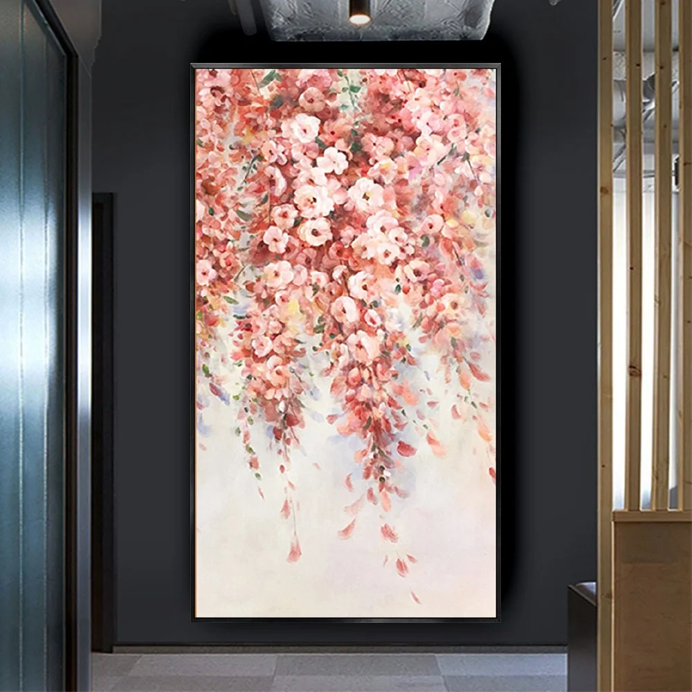 

Modern Hand-Painted Beautiful Oil Painting Abstract Pink Yellow Floral Canvas Picture 3d Texture Mural Home Decoration Wall Art