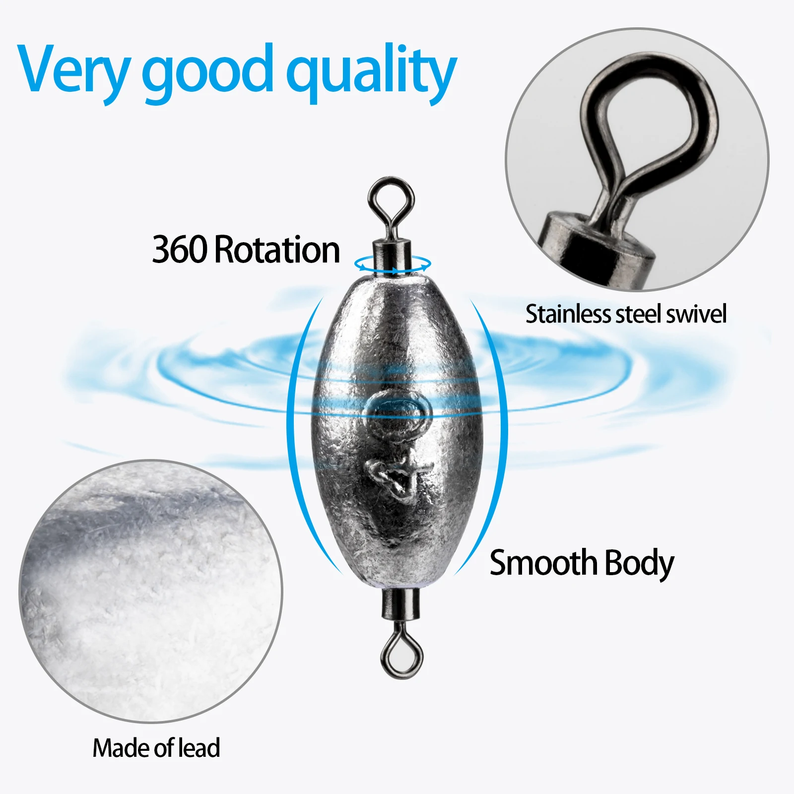 5pcs 20g Fishing Lead Sinkers 15g 30g 40g Egg Shape 360 Rotation Swivels Weight Sinker For Bass Fishing Accessories