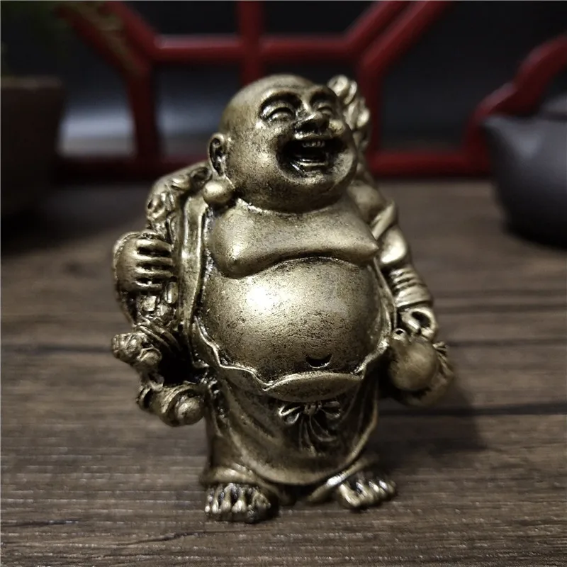 Bronze Laughing Buddha Statue Resin Feng Shui Money Maitreya Buddha Sculpture Figurines Ornaments For Home Decoration Statues