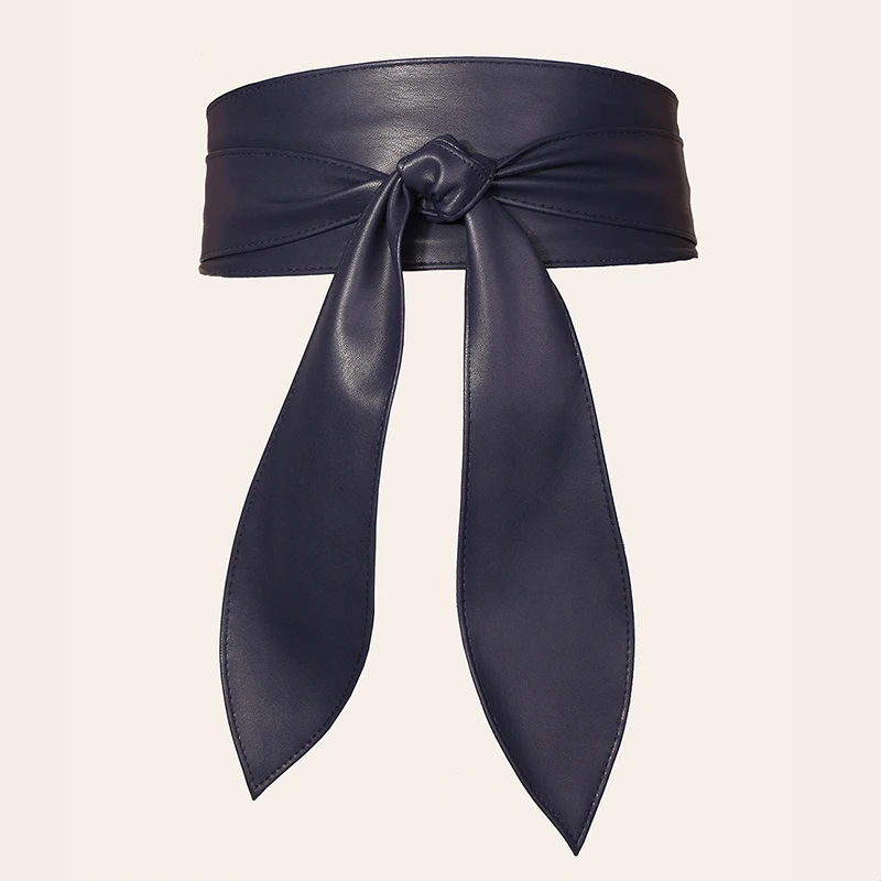 Women Elegant Bow Belt Long Black Soft Leather Wide Waistband Belts Bowknot Cummerbund Dress Clothing Accessories