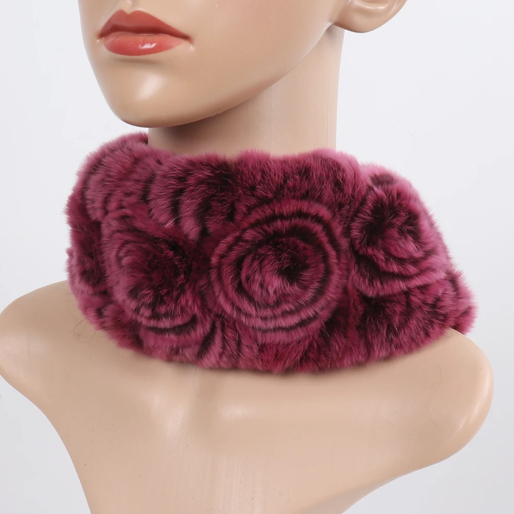 Damen Elastischer Blumen-Schal aus echtem Rex-Kaninchenfell, Natürlich Warmer Rex-Kaninchenfell-Stirnband, Damen Winter Echt-Rex-Kaninchenfell-Schals – Detail 30