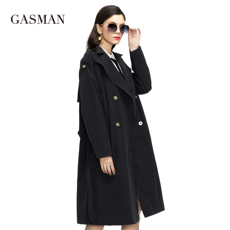 GASMAN 2022 new women's spring jackets trench coat fashion black ladies jacket double-breasted Women coats loose outerwear 20109