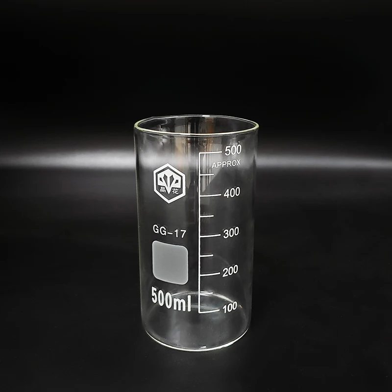 Beaker in tall form without spout,Capacity 500ml,Outer diameter=75mm,Height=135mm,Laboratory beaker