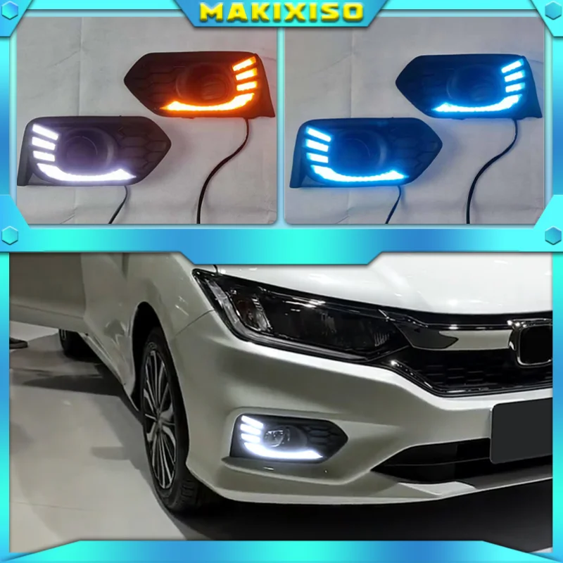 

Светодиодные дневные ходовые огни для Honda City Grace 2017 2018 2019, водонепроницаемые, желтые, указатели поворота, светильник ные дневные ходовые огни