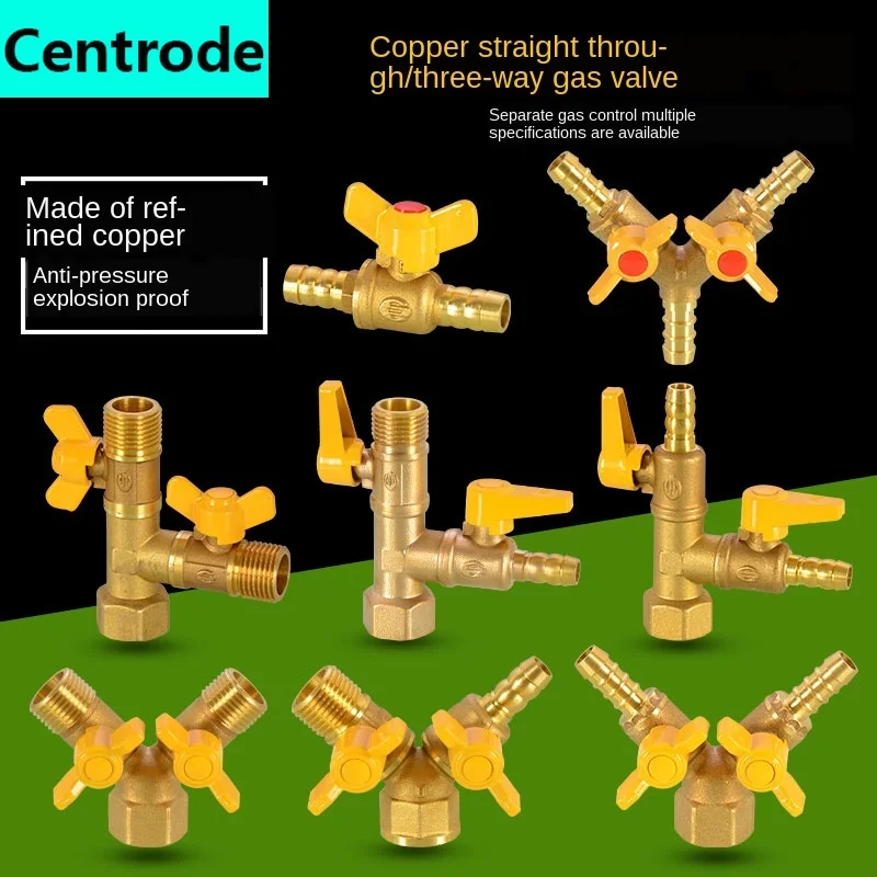 Mosiężny gazowy zawór trójdrogowy Pręt miedziany Rdzeń miedziany 1/2 cala Mosiężny zawór gazowy Przełącznik gazu ziemnego Zawór kulowy