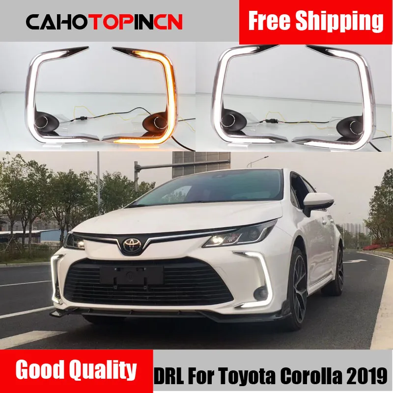 

LED Daytime Running Lights for Toyota Corolla 2019 2020 DRL Front Bumper Fog Lamp Cover with Yellow Turn Signal style relay