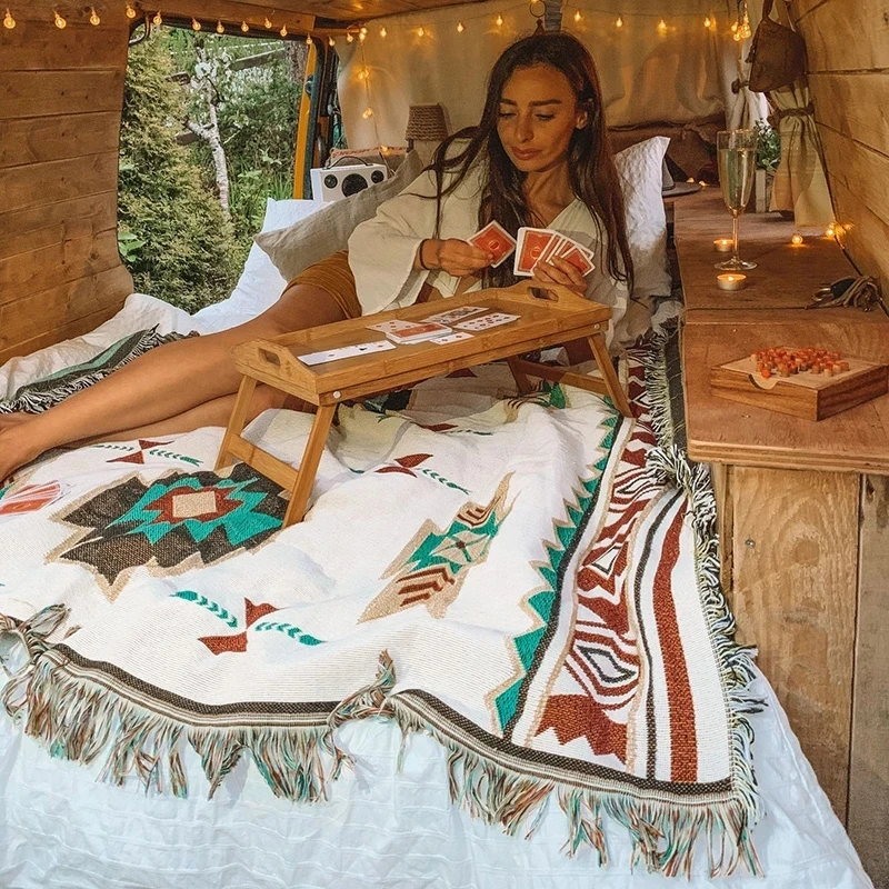 Etniczne artystyczne meksyk koce na zewnątrz piknik na plaży koc w paski Boho pościel narzuty na łóżko Sofa w kratę maty podróży dywan frędzle