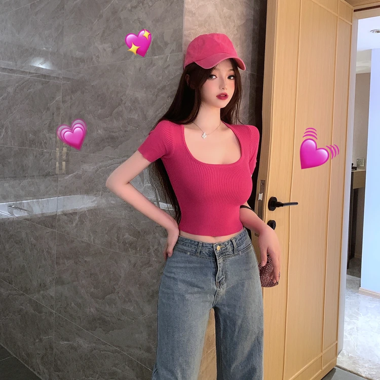 Sexy Knitted Top Summer Square Neck Tank Top Women Camisole Party Club Slim Top Female High Street Vest Casual Camis Beach