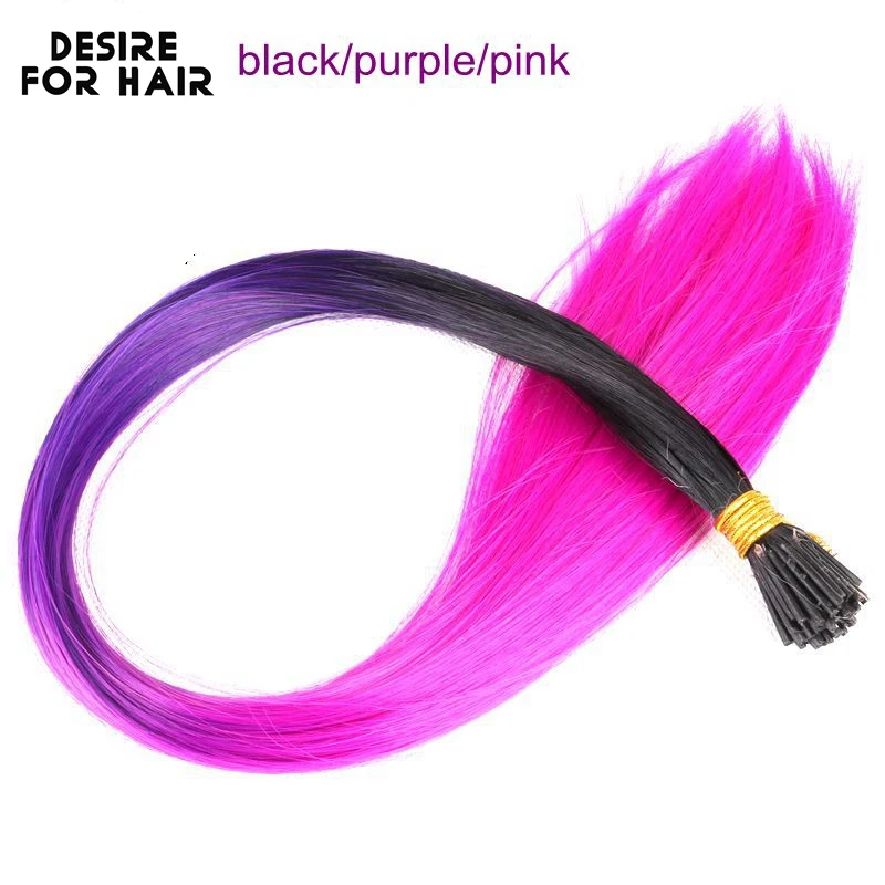 Desire for hair-extensiones de cabello sintético resistente al calor para fiesta, microanillo, 100 hebras, 22 pulgadas, 1g, color arcoíris, ombre