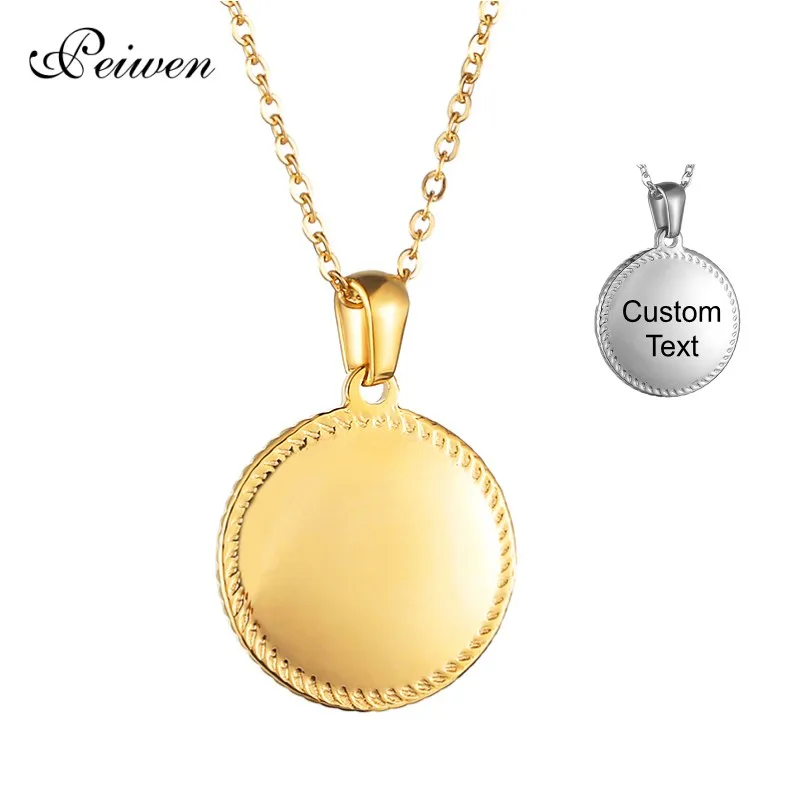 Personalized Custom Name Date Necklace Stainless Steel Curved Surface Coin Pendant Necklaces For Women Men Charm Choker Jewelry