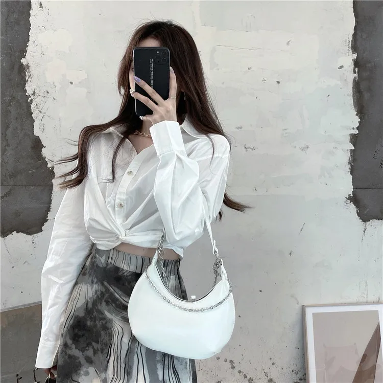 Shirts Women Turndown Collar Long Sleeve Buttoned and Twisted Short Shirt White Tops 2020 Autumn New Fashion Blouses Women Tops