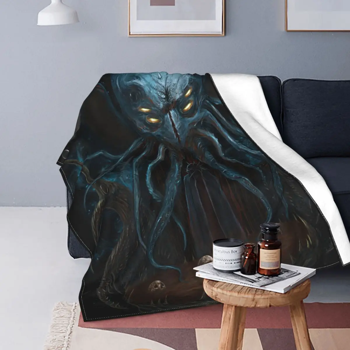 Lovecraft And Cthulhu Mythos Velvet Throw Blankets Mysticism Skull Blankets for Bedding Office Soft Bedroom Quilt