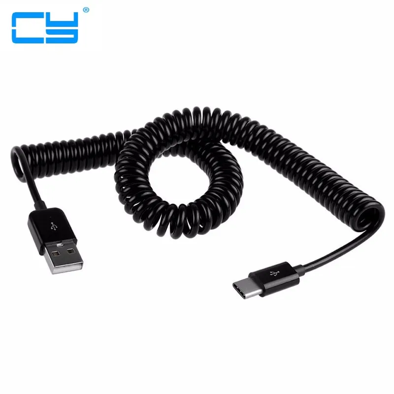 1M 3M Spring Spiral Coiled  USB 2.0 Male to USB 3.1 Type-C Male Data Sync Charging Cable For Mobile Tablet