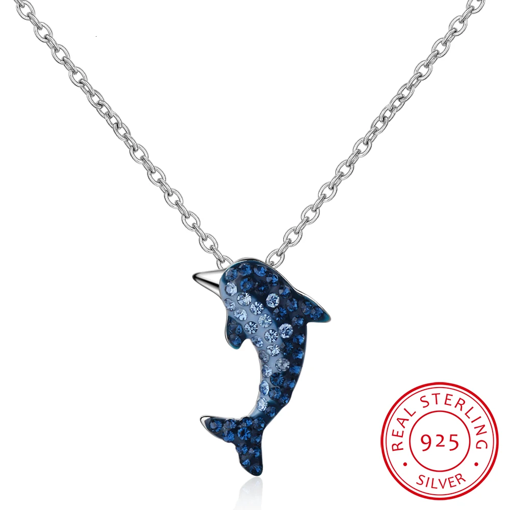 Lekani Authentic 925 Sterling Silver Story Of Dolphin Blue Cz Pendant Necklaces For Women Luxury Sterling Silver Jewelry