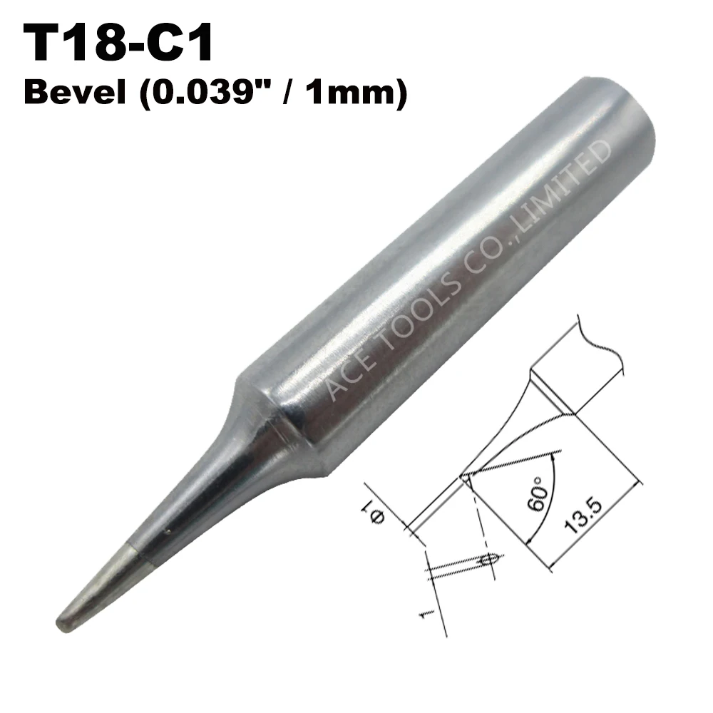 

T18-C1 Soldering Tip Bevel 1mm 0.039" Fit HAKKO FX-888 FX-888D FX-8801 FX-600 Lead Free Iron Bit Nozzle Welding Pencil Handle