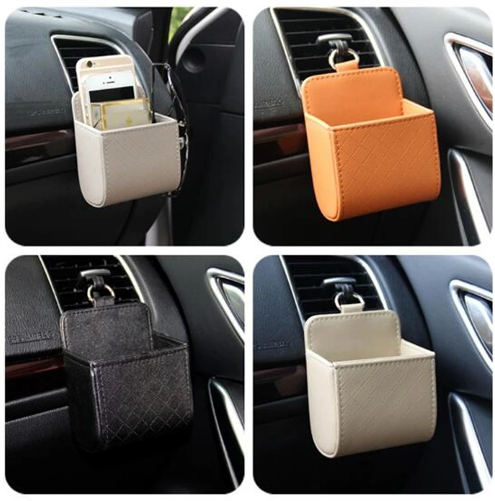 2 Pieces Car Storage Bag Outlet Vent Tidy Storage Box Car Organizer Auto Accessories Pocket Glasses Phone Container PU Leather