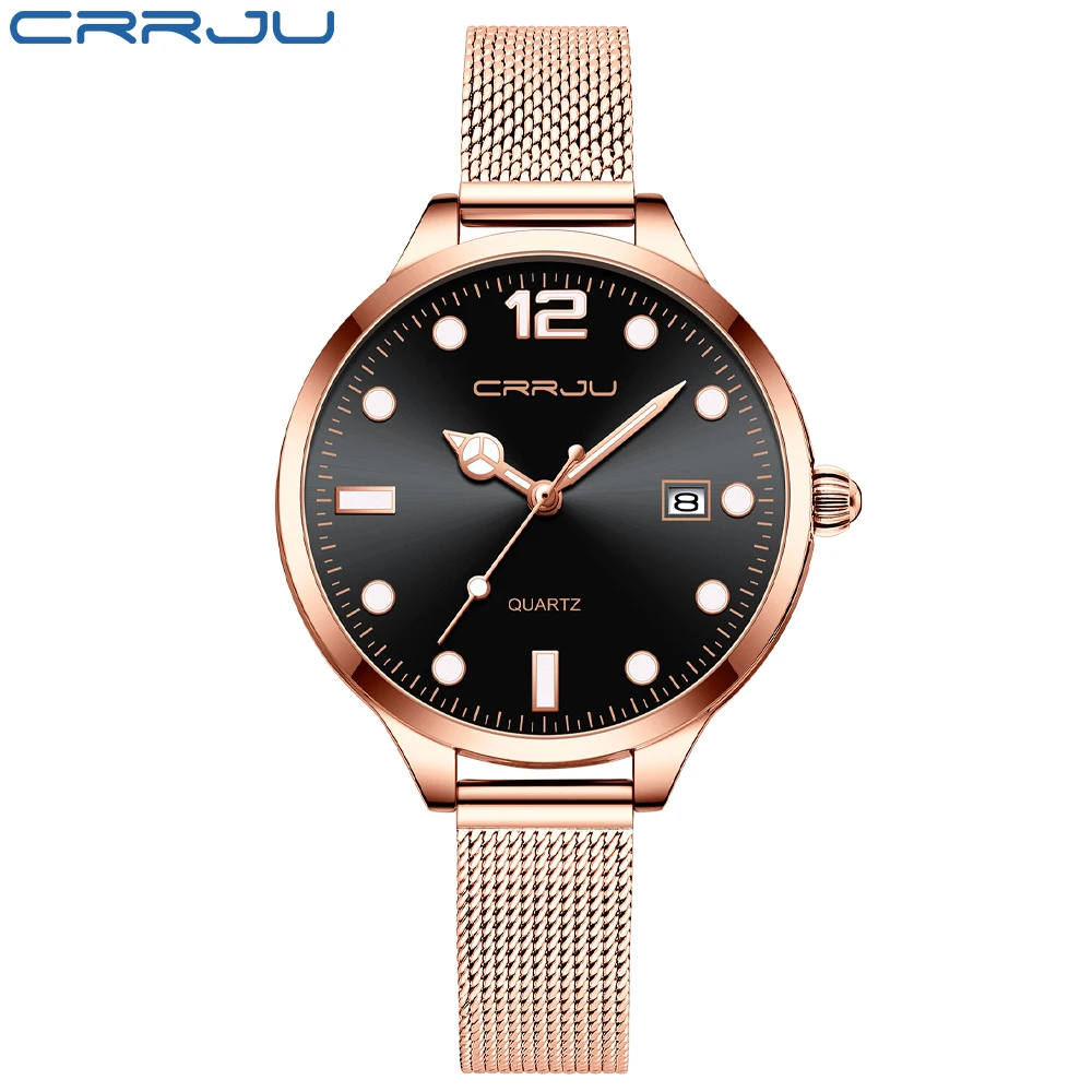 CRRJU 2025 Classic Women Quartz Watch Waterproof Stainless Steel Watchstrap Fashion Women Watch Gift Date Clock view 2