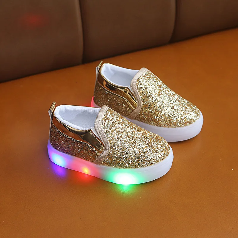 Child Sport Shoes Spring Luminous Fashion sequins Kids Boys Shoes Girls LED Sneakers with Light Running Shoes Zapatillas 21-30