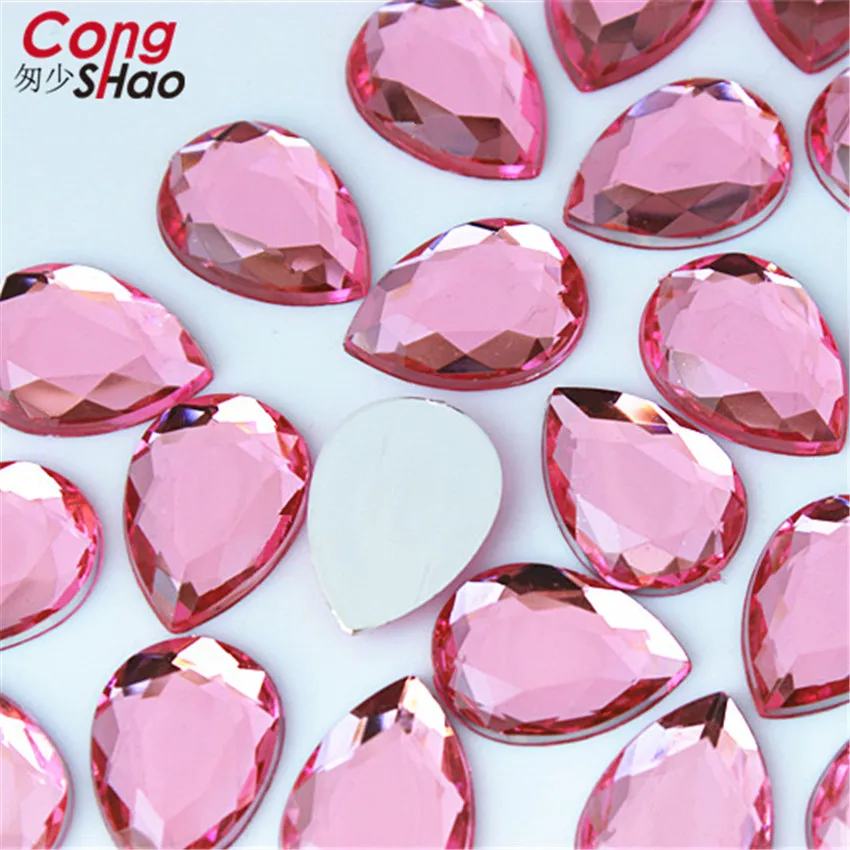 Cong Shao 50pcs 13*18mm Colorful Acrylic Rhinestone Flat Back Drop Shape Stones And Crystals Clothing Crafts Accessories WC452