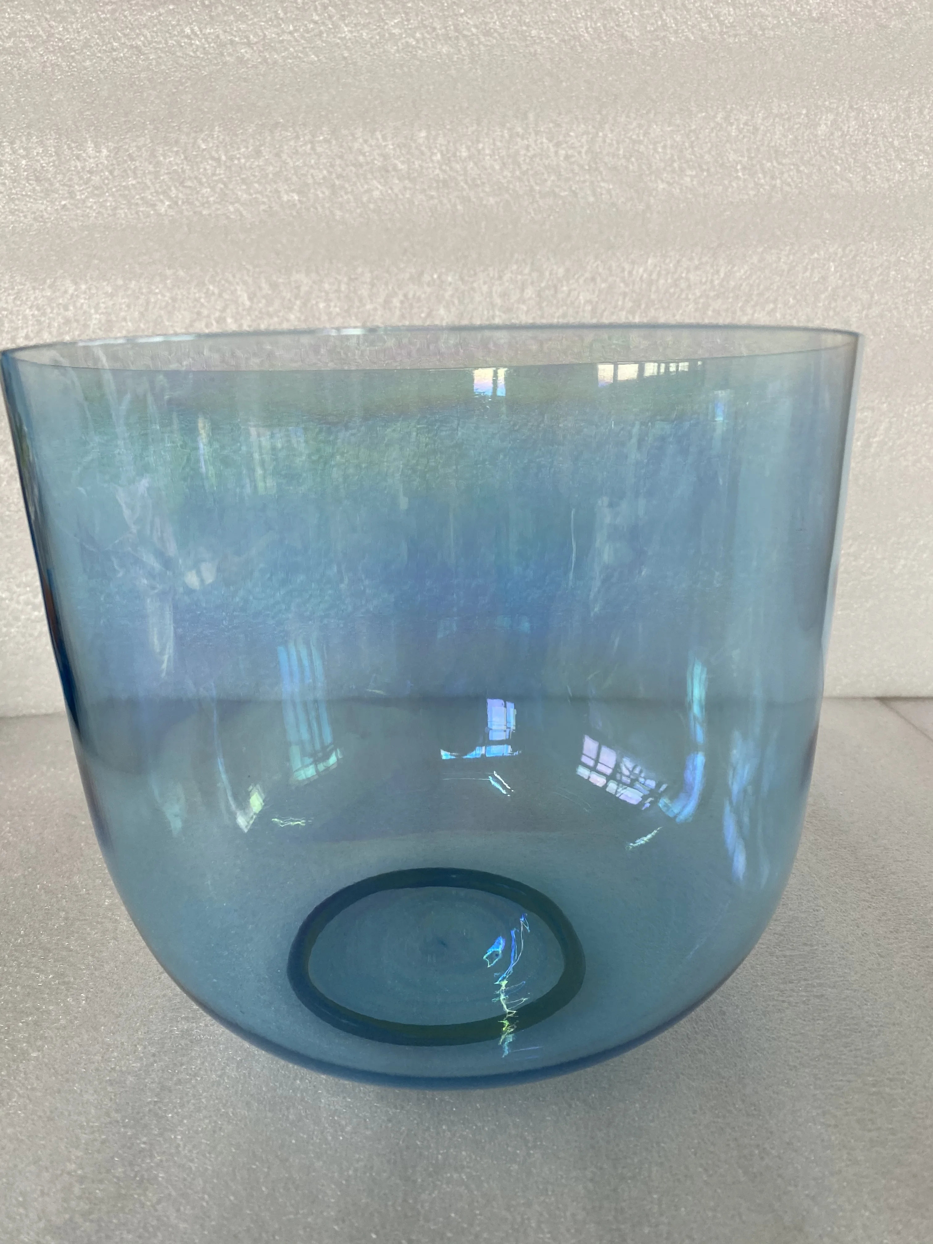 

Crystal singing bowl 3rd octave magic blue color size about 7.25" G note perfect pitch 432Hz for sound healing.