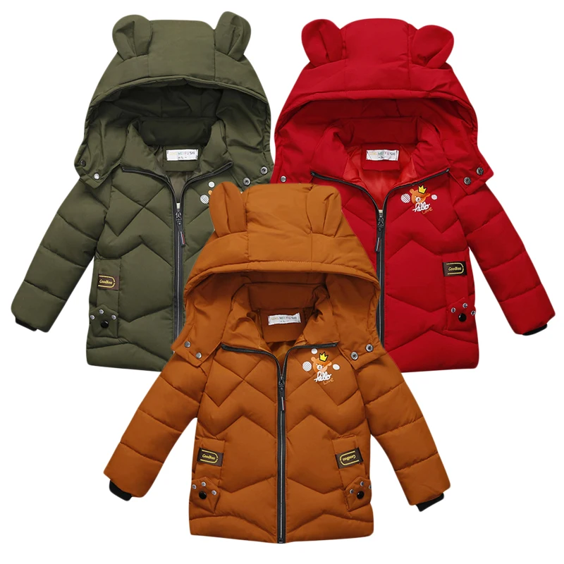 2023 New children\'s coat jacket winter boy girl wave pattern cute cartoon ear warm silk cotton baby hooded cotton jacket tide