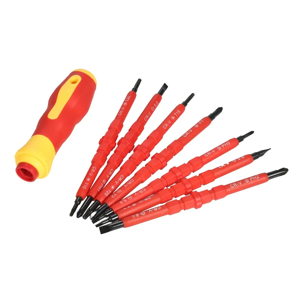 7 in 1 1000V Changeable Insulated Screwdrivers Set with Magnetic Phillips and Slotted Bits Electrician Repair Tools Kit