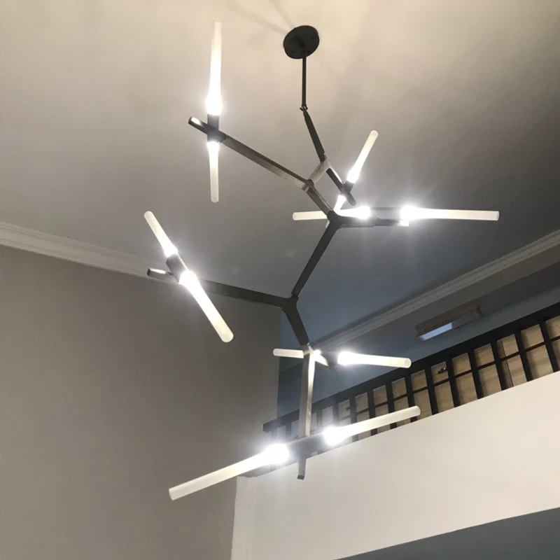 Designer moderno lustre do ramo lustre villa chandelier levou a casa iluminação alta alta-elevação escadas compostas rotativas telhado luz decorativa, brilhante, rotativa, lâmpada de vidro com cobertura de luz G9