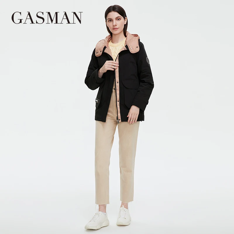 GASMAN 2022 Women\'s Autumn Jacket Fashion Casual Color Contrast Hooded Coat women elegant thin cotton Standup collar parka 81801