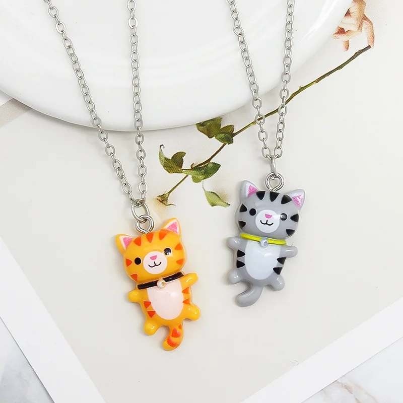 Yungqi Cartoon Colorful Resin Cat Pendant Necklaces For Women Men Best Friend Lovely Animal Pet Pendant Couple Necklace Jewelry